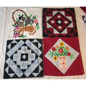 Handmade 4 quilt blocks tops 16x15" Cotton Handstitched Multicolor